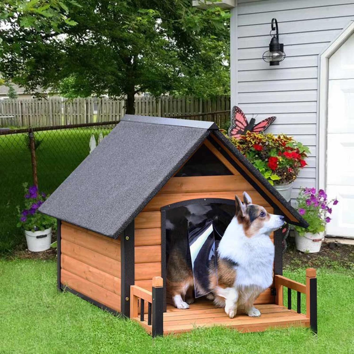 Aivituvin Strong Iron Frame Outdoor Dog House With Porch, Small 4 Aivituvin Strong Iron Frame Outdoor Dog House With Porch, Small - Image 2