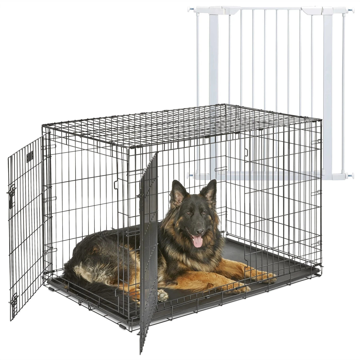 MidWest ICrate Fold & Carry Double Door Collapsible Wire Dog Crate & MidWest Steel Pet Gate 3 MidWest ICrate Fold & Carry Double Door Collapsible Wire Dog Crate & MidWest Steel Pet Gate