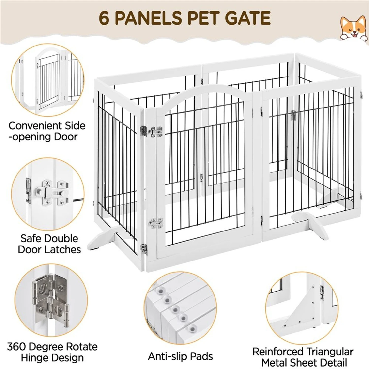 Yaheetech 6-Panel Foldable Wire Dog Gate 7 Yaheetech 6-Panel Foldable Wire Dog Gate - Image 5