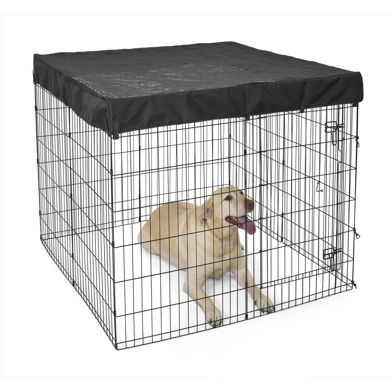 MidWest Wire Dog Exercise Pen With Step-Thru Door, Black E-Coat & MidWest Exercise Pen Top Fabric Mesh Sunscreen Accessory, Square Configuration, Black 9 MidWest Wire Dog Exercise Pen With Step-Thru Door, Black E-Coat & MidWest Exercise Pen Top Fabric Mesh Sunscreen Accessory, Square Configuration, Black - Image 7