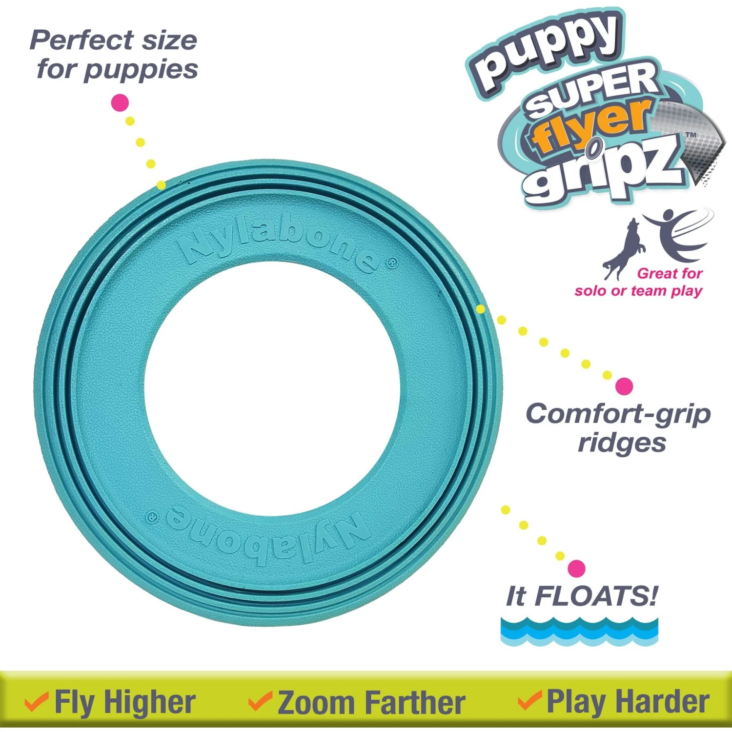Nylabone Power Play Super Flyer Puppy Toy, Blue 4 Nylabone Power Play Super Flyer Puppy Toy, Blue - Image 2