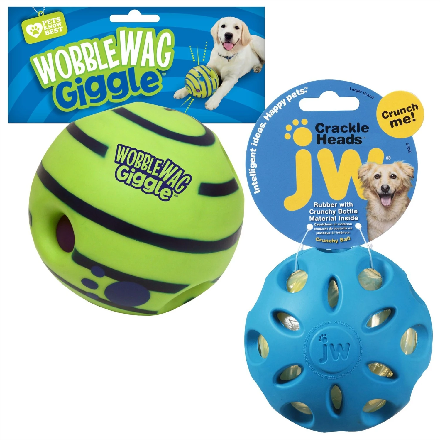 As Seen On TV Wobble Wag Giggle Ball Dog Toy & JW Pet Crackle Heads Ball Dog Toy, Color Varies 3 As Seen On TV Wobble Wag Giggle Ball Dog Toy & JW Pet Crackle Heads Ball Dog Toy, Color Varies