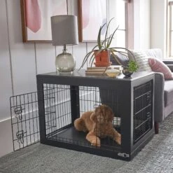 Frisco Double Door Furniture Style Dog Crate, Black & Frisco Swirl Dog Crate Mat -Dog Supplies 947710 PT4. AC SS1800 V1693924200