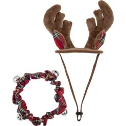 Frisco Jingle Bells Dog & Cat Holiday Collar With Bells, 1 Count & Frisco Holiday Antler Headband & Bell Collar Dog & Cat Costume -Dog Supplies 986294 PT5. AC SS1800 V1698258116